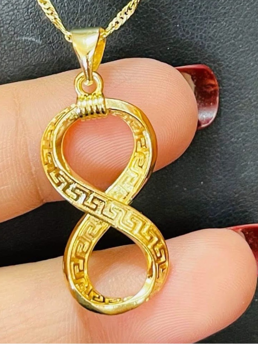 Gold Infinity Pendant Necklace with Greek Key Motif
